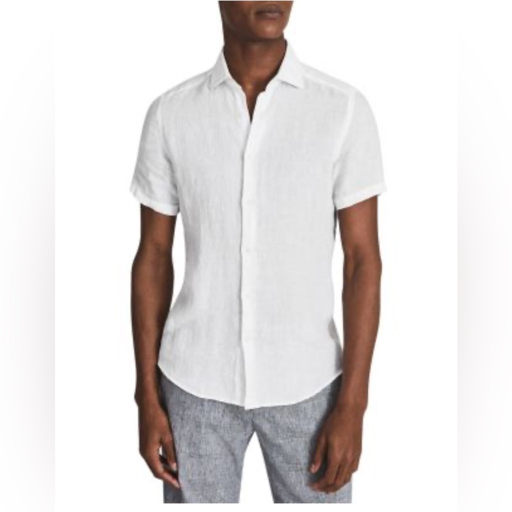 Reiss Men's Linen White Casual Button Down Shirt